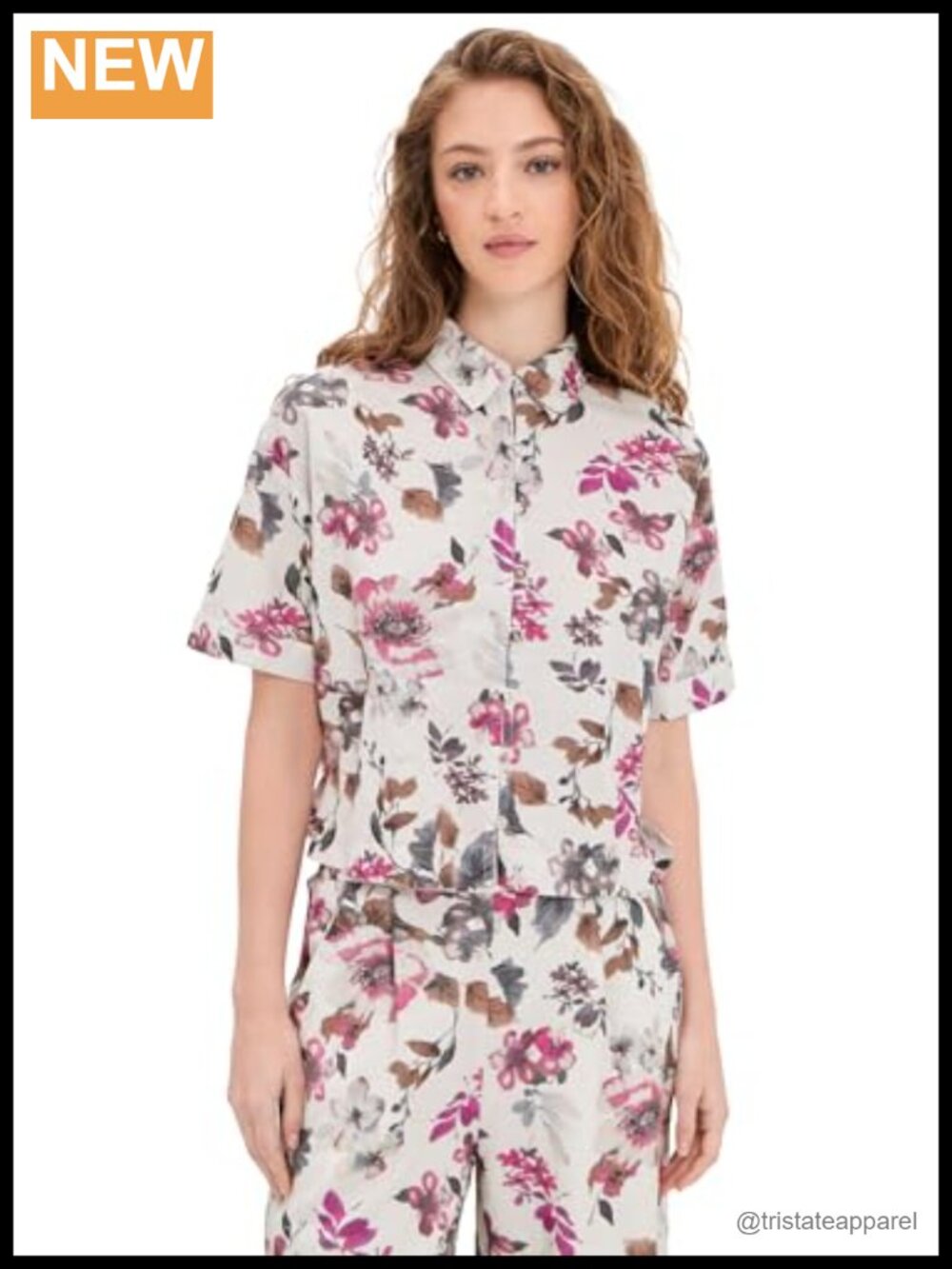 Women's Linen Blend Floral Print Collared Relaxed Fit Short Sleeve Blouse Top